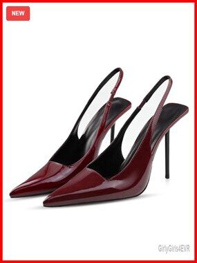 Pointed Toe Stiletto Slingback Heels Faux Leather Slip On Dress Pumps